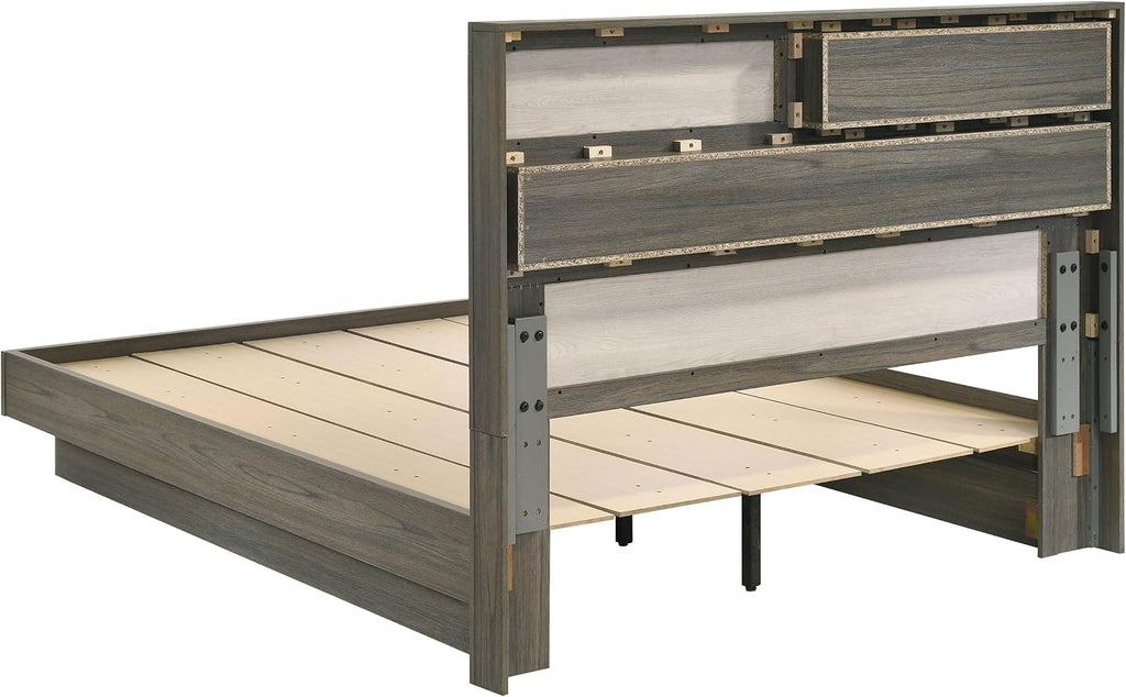 Coaster Home Furnishings Fenwick Contemporary 5-Piece Bedroom Set Queen Size Bookcase Bed Frame 48-inch Headboard Grey Oak/Almond 224981Q-S5