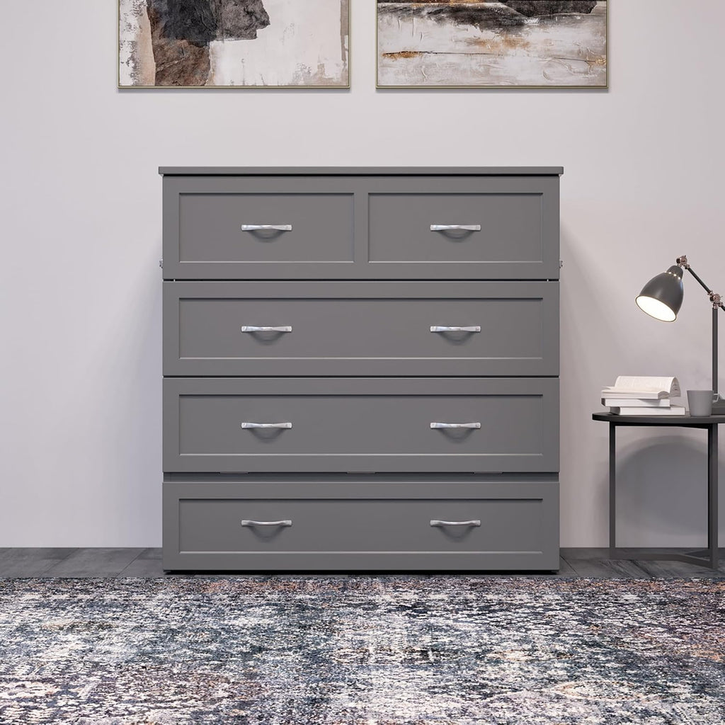 AFI, Northfield Murphy Bed Chest Twin XL with 6' Mattress, Storage Drawer & Built-in USB Charger, Grey