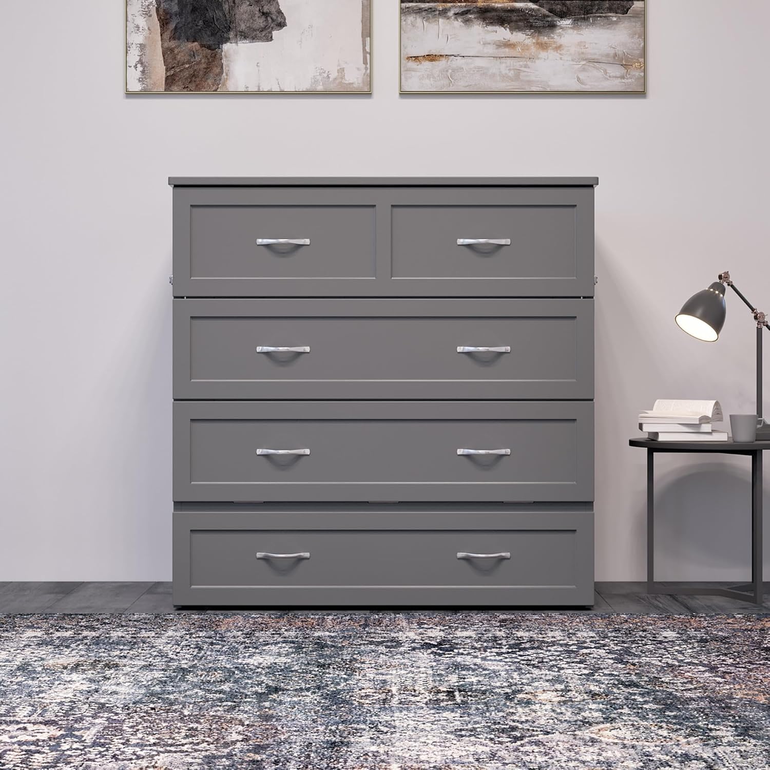 AFI, Northfield Murphy Bed Chest Twin XL with 6' Mattress, Storage Drawer & Built-in USB Charger, Grey