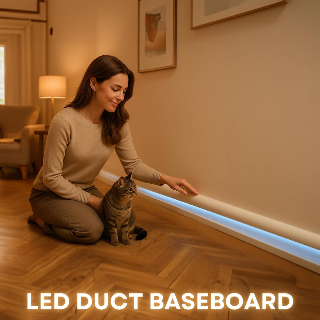6-Piece 94.5″ (47.25 ft) LED Baseboard & Crown Molding with Duct Kit for Seamless Ambient Home Accent Lighting | Waterproof Channel for Easy LED Strip Installation (Baseboard Molding | ASL-002-A)