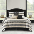 Startford Park Striped California King Comforter Set, 7 Piece,Black & Gold, Jacquard & Clip Geometric All Season Premium Bedding Set, Bedskirt, Pillows & Shams