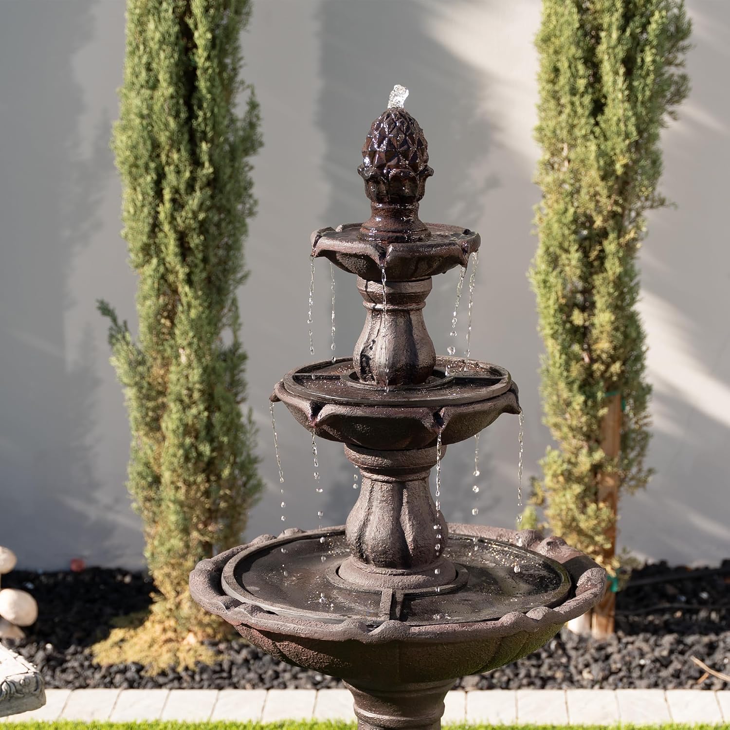 XBrand 51' 3-Tier Outdoor Waterfall Fountain, Weather-Resistant Resin Freestanding Water Feature with Pump, Brown