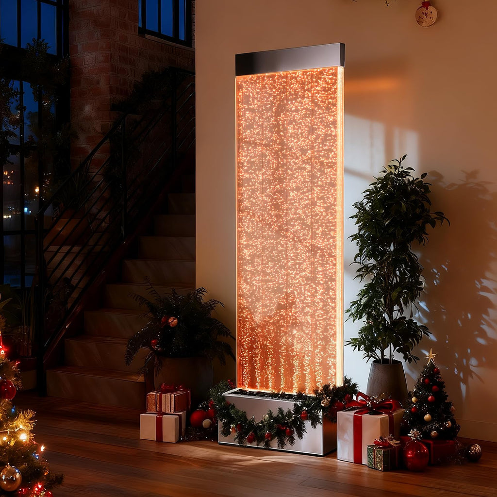 Jocoevol Bubble Wall Waterfall Fountain, Acrylic Indoor Floor Standing Water Wall with Changing LED Color Lights Remote Control, 63.4' x 19', Housewarming, Home Decor (Bubble Wall)
