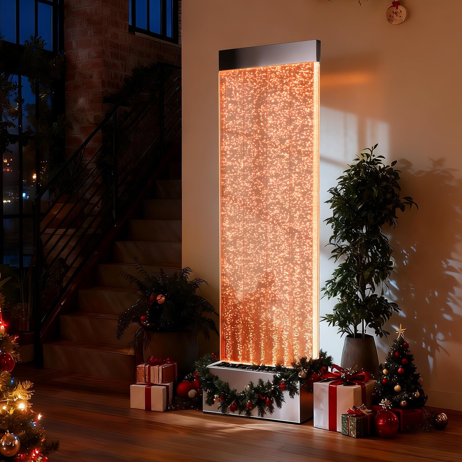 Jocoevol Bubble Wall Waterfall Fountain, Acrylic Indoor Floor Standing Water Wall with Changing LED Color Lights Remote Control, 63.4' x 19', Housewarming, Home Decor (Bubble Wall)