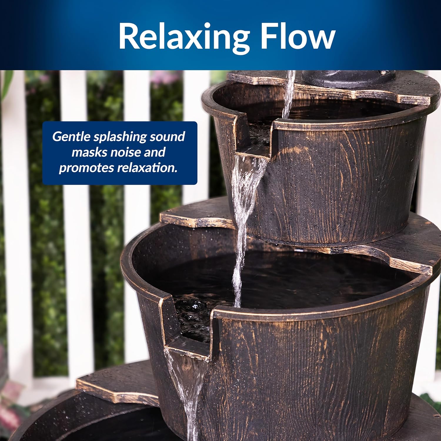 Alpine Corporation 40' Tall Outdoor Floor Tiered Rustic Pump and Barrel Water Fountain, Old-Fashioned Waterfall for Garden, Patio, Yard Decor, Dark Brown