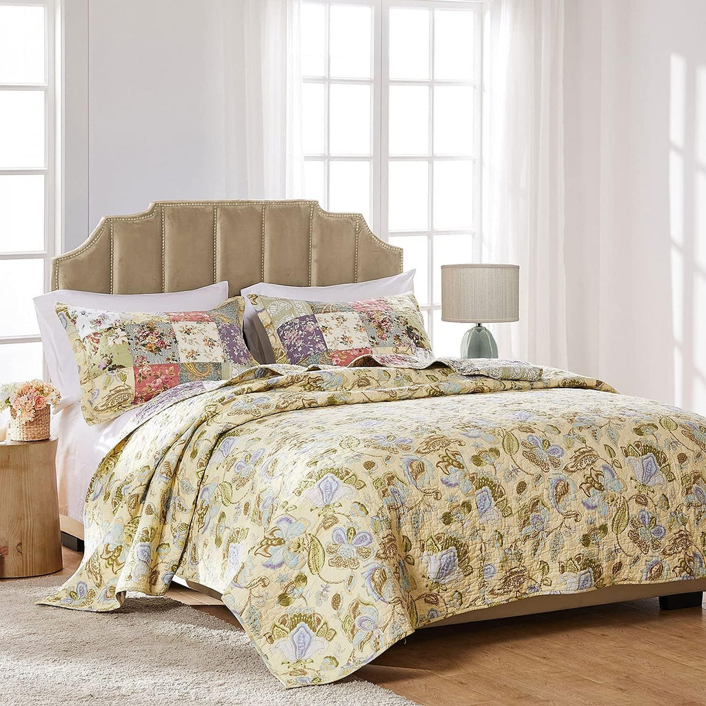 Greenland Home Blooming Prairie 100% Cotton Authentic Patchwork Reversible Quilt Set, 5-Piece King/Cal King
