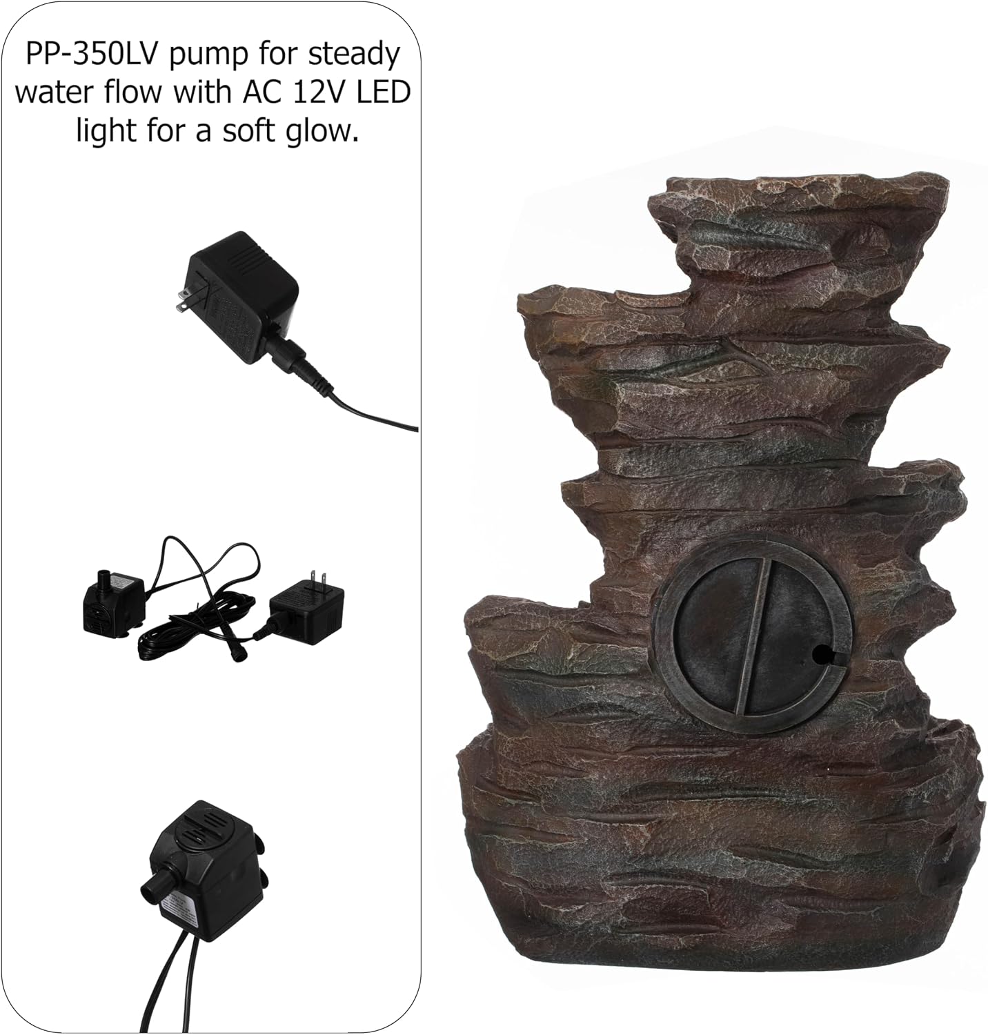 Gardenised Water Fountain with LED Light for Indoor and Outdoor Accent with Soothing Waterfall Sound Ideal for Home Office Patio Backyard Deck Porch Balcony and Tabletop Display, Forest Falls
