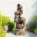 47' H Outdoor Water Fountain with LED Lights, 4-Tier Cascading Water Fountain for Indoor & Outdoor Use, Garden Patio Waterfall Fountain with Rustic Wood-Style Design for Porch, Backyard Décor