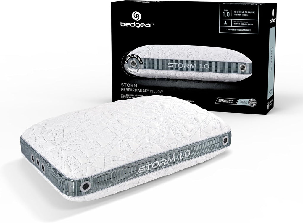 Bedgear Storm Performance Pillow – 1.0 - Cooling Bed Pillow for Hot Sleepers - Medium Firmness Pillow for All Sleep Positions, Washable & Removable Cover - 20' W x 26' L x 5.25' H