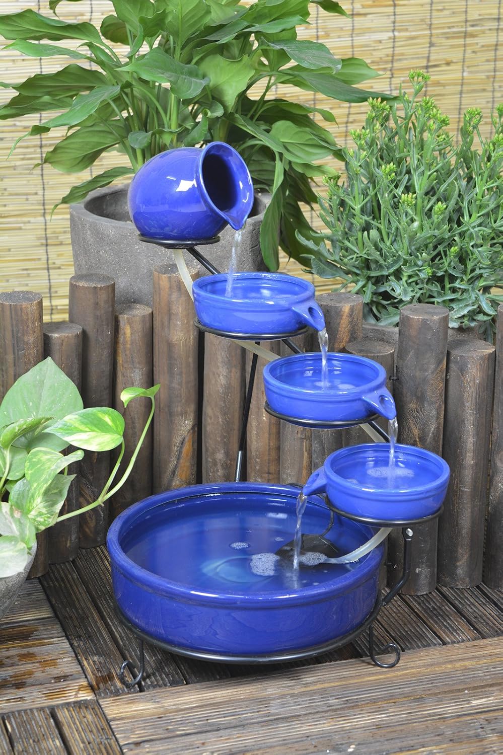 ASC Cascade Ceramic Solar Water Fountain Bowls 5 Tierd with Panel Pump Cascading Garden Decoration Bird Iron Frame