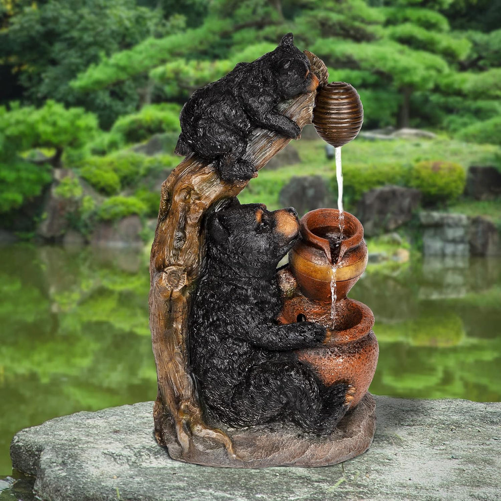 Ferrisland Outdoor Fountain Black Bears Garden Water Fountain Outdoor Water Feature Resin for Garden Patio Yard Deck Home Lawn Porch House Relaxation Exterior Balcony
