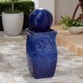 Periwinkle 29 1/4' High Large Zen Outdoor Cottage Core Decor Blue Ceramic Floor Fountain with Light LED Ball Standing Sphere Bubbler Water Feature for Outside Garden Patio Yard - John Timberland