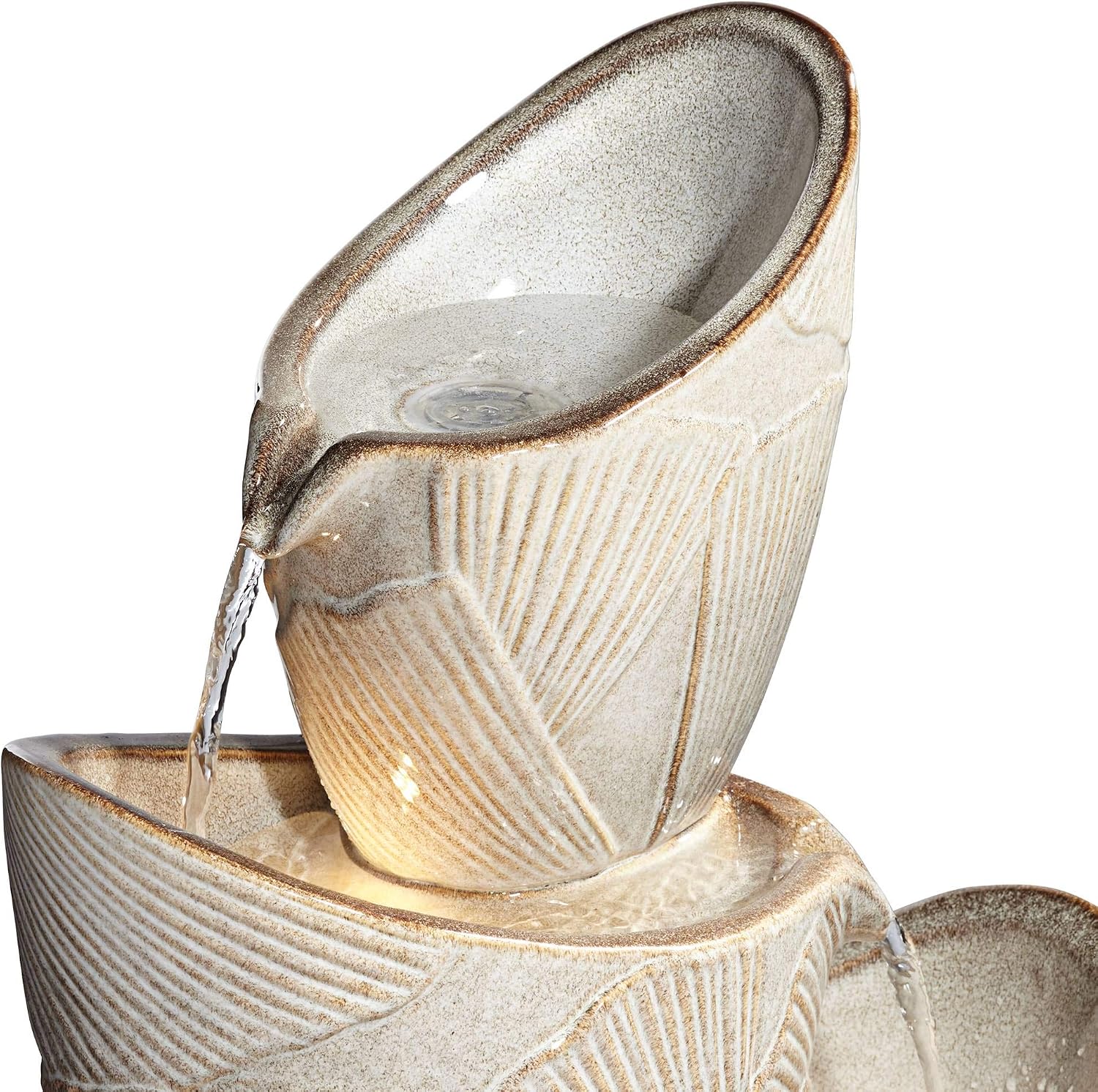 Three Urn 30' High Large Coastal Modern Indoor Outdoor Decor Faux Stone Floor Fountain with Light LED Waterfall Cascading Water Feature for Outside Garden Patio Yard Backyard - John Timberland