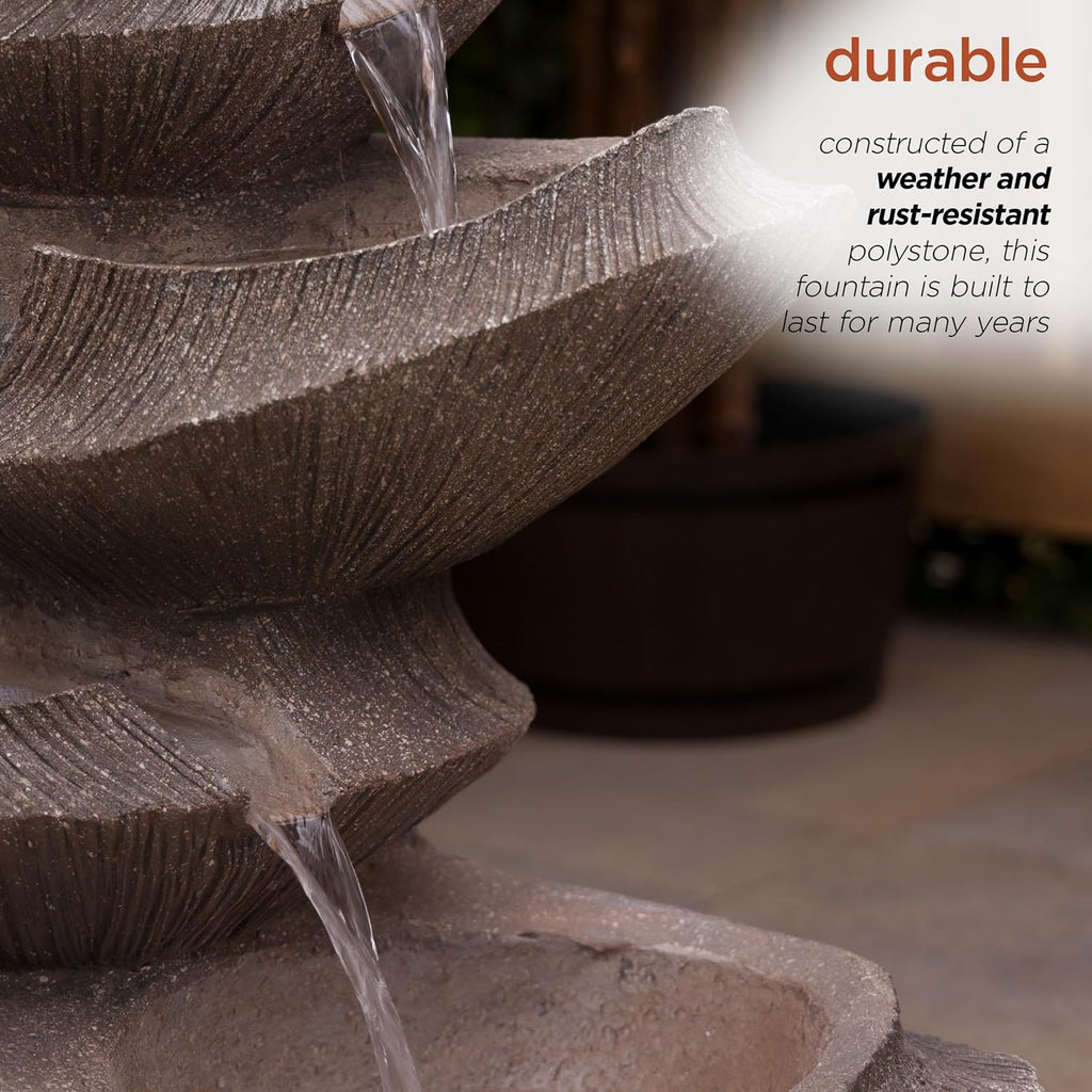 Alpine Corporation WIN1332L-BR Outdoor Floor Tiered Basin Fountain with LED Lights, Modern Basin Garden Fountain 31', Brown