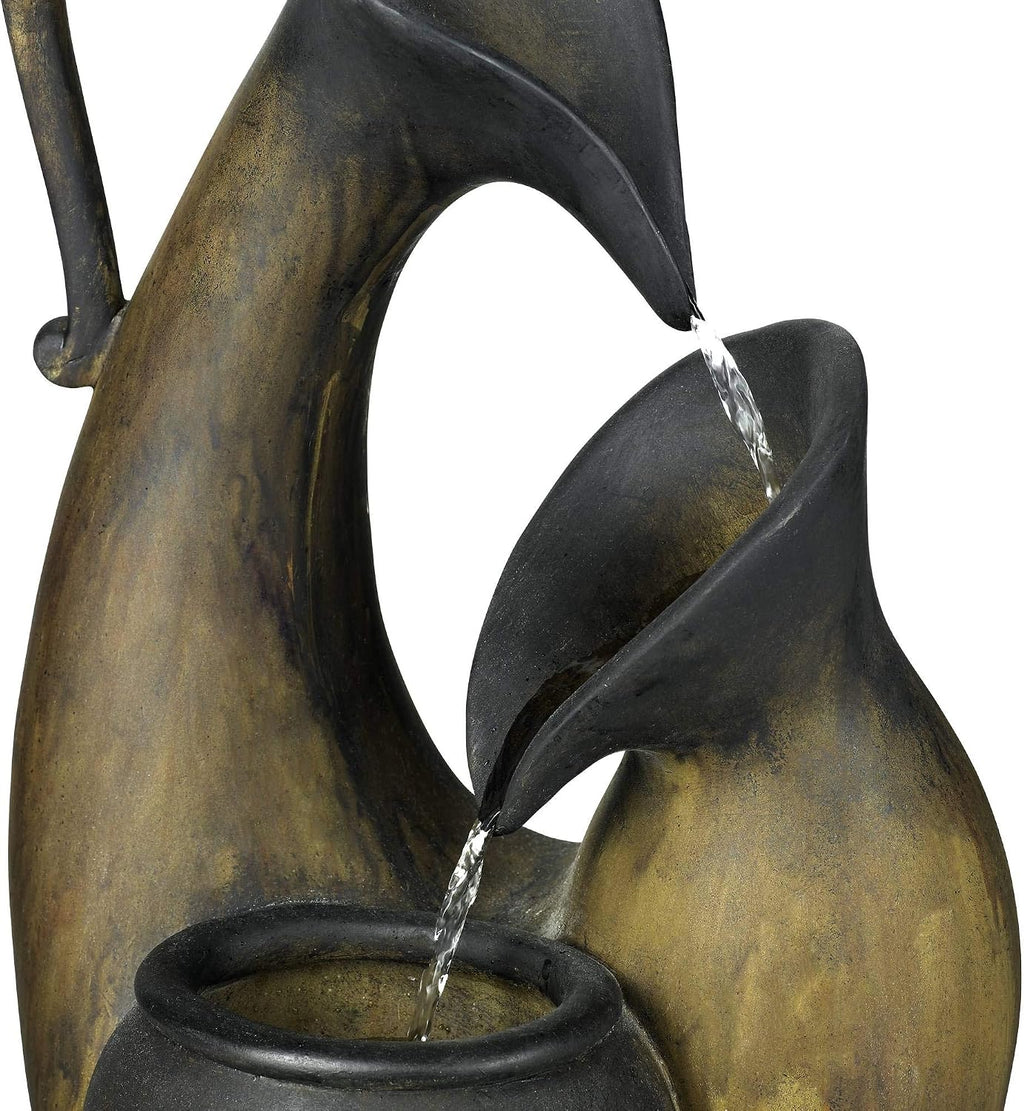 Weathered Jug 24' High Small Rustic Outdoor Decor Faux Stone Tabletop Fountain Tiered Waterfall Cascading Water Feature for Outside Garden Patio Yard Backyard Porch Deck Relaxation - John Timberland
