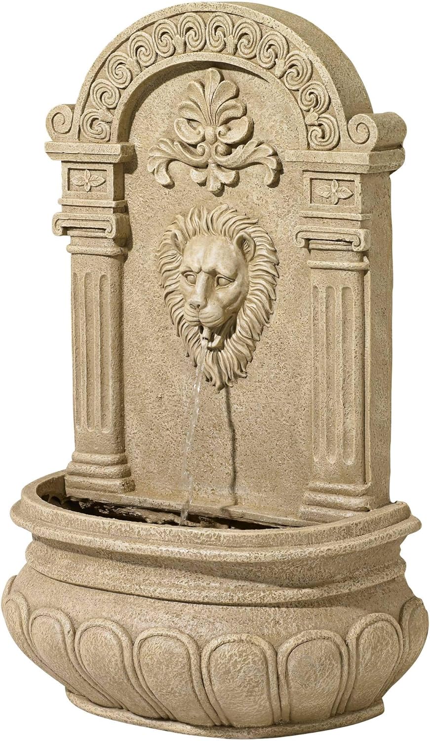 Royal Lion Face 31' High Large Italian Indoor Outdoor Decor Sand Stone Wall Fountain Basin Statue Water Feature for Outside Garden Patio Yard Backyard Porch Deck Relaxation - John Timberland