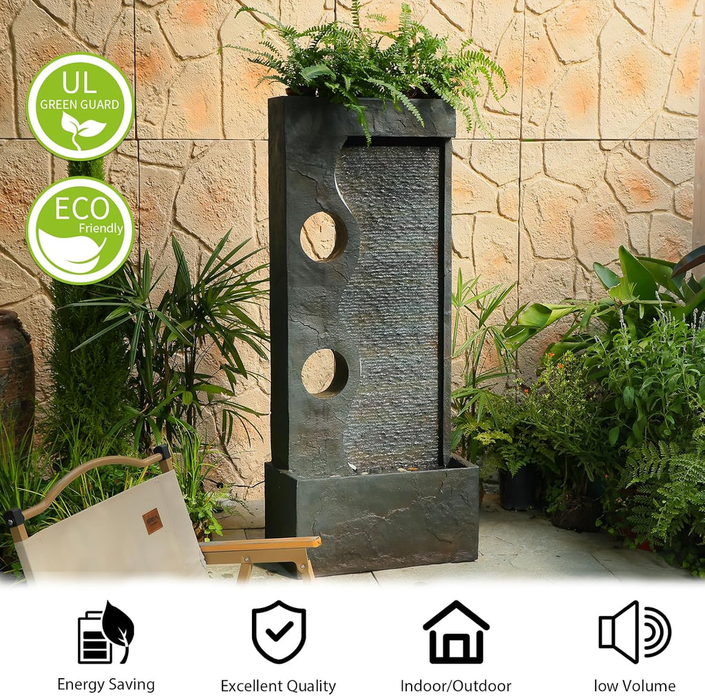 46.8' H Water Fountain Outdoor Water Fall Fountains Indoor Waterfall Modern Fountain with LED Lights Floor-Standing for Outside Garden, Patio, Backyard, Deck, Porch, Landscaping, Balconies