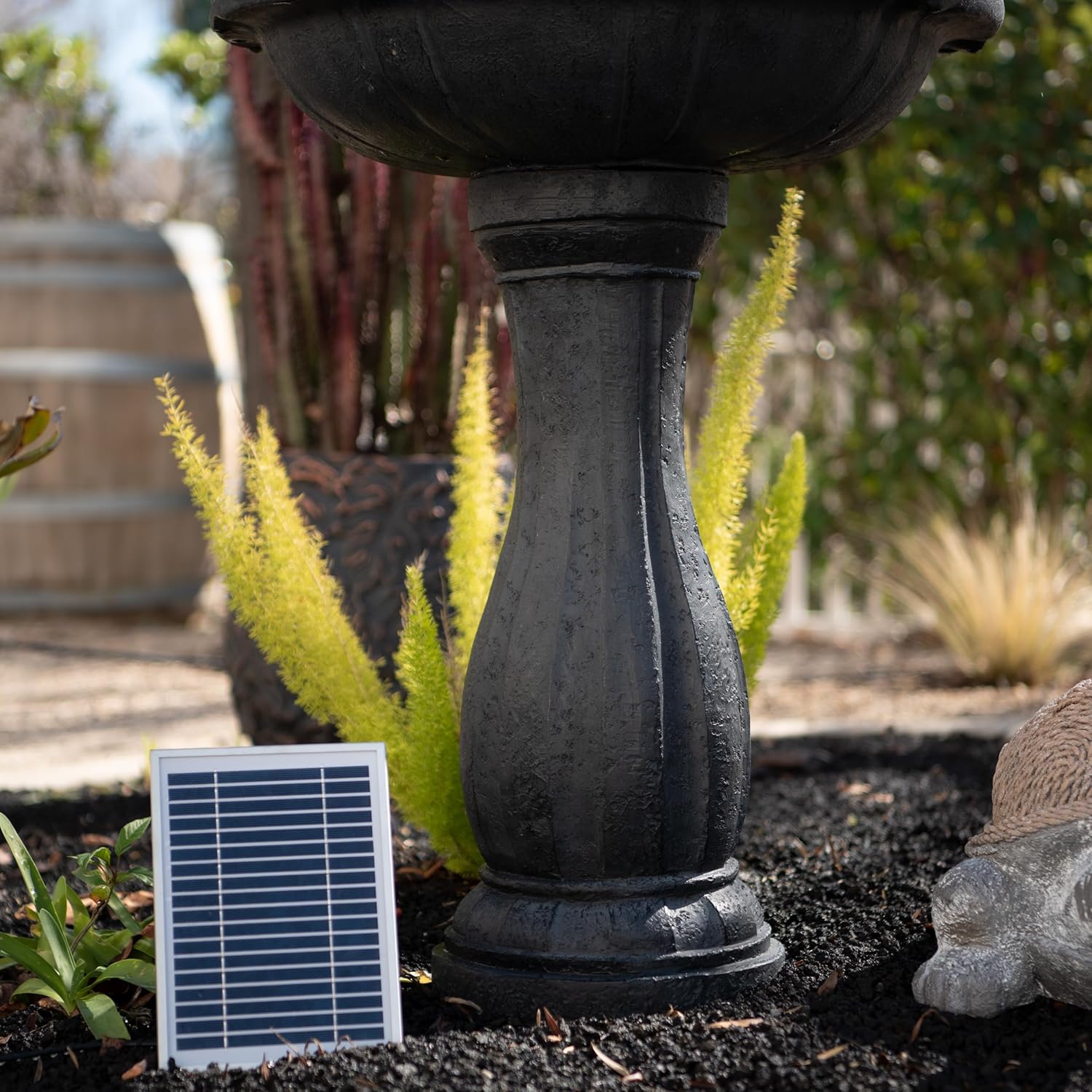 XBrand 44' Solar Powered 2-Tier Outdoor Water Fountain, Fiberglass Resin Fountain with Solar Panel and Auto Shut-Off Pump, Black