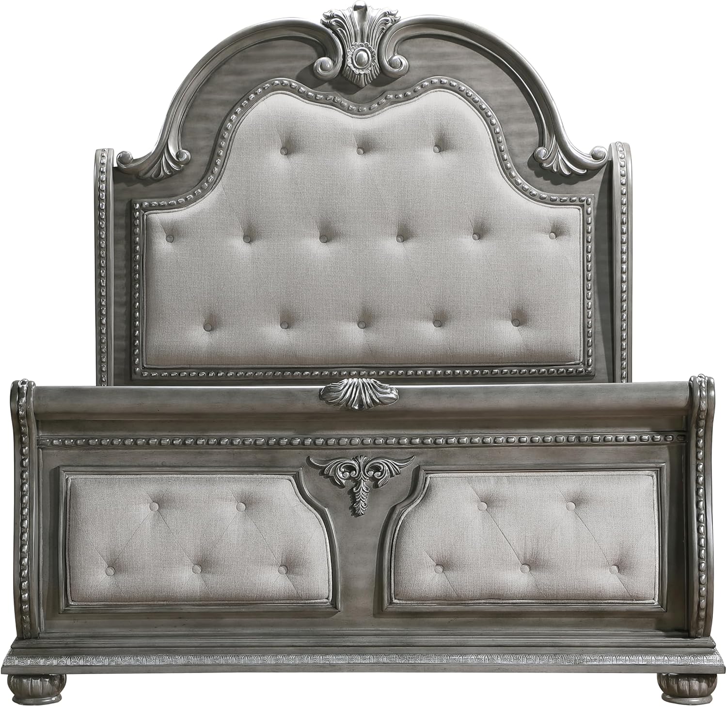 Traditional Style 5-Piece Queen Size Formal Bed Set Gray Finish Carving Wood Luxury Bedroom Furniture