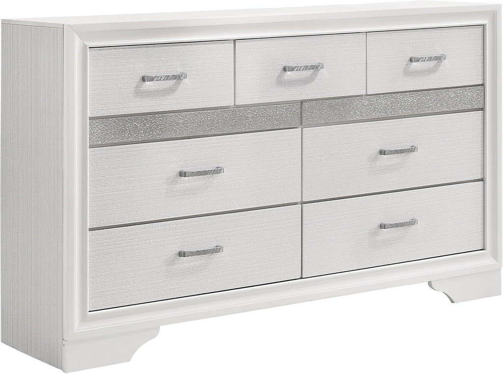 Coaster Home Furnishings Miranda Contemporary 4-Piece Bedroom Set Fabric Upholstered Queen Size Panel Bed Frame 54-inch Headboard White 205110Q-S4