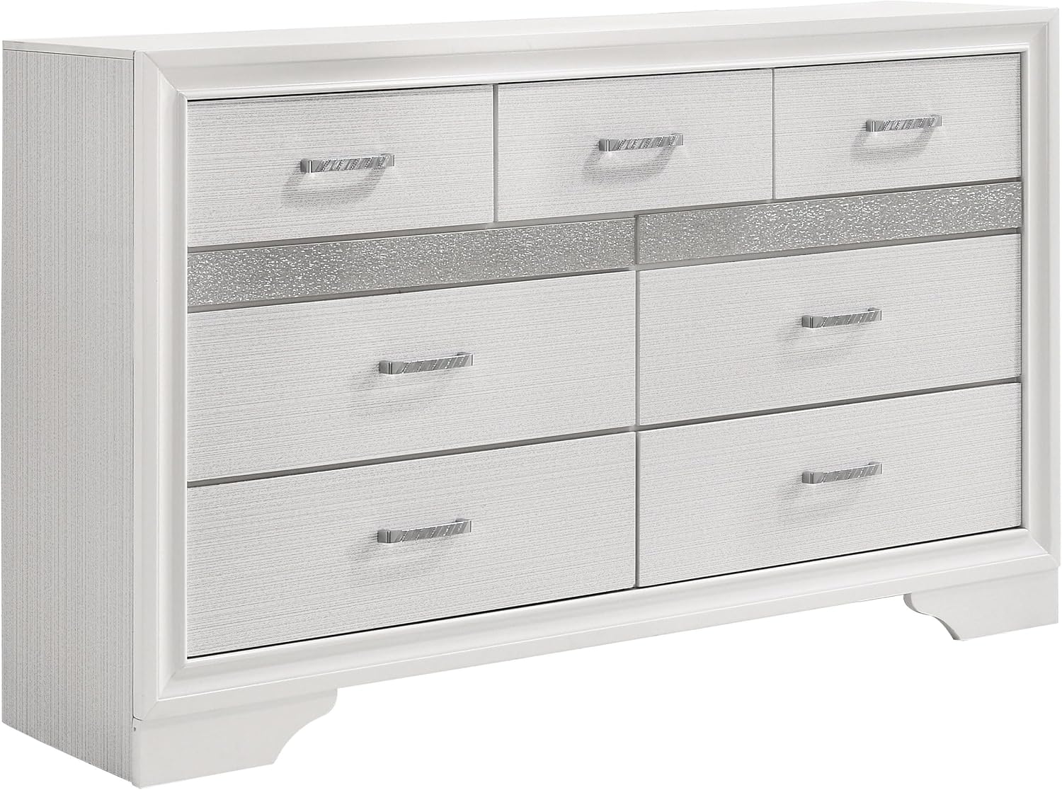 Coaster Home Furnishings Miranda Contemporary 4-Piece Bedroom Set Fabric Upholstered Queen Size Panel Bed Frame 54-inch Headboard White 205110Q-S4