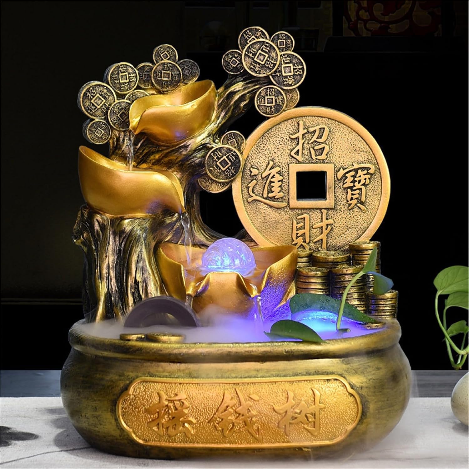 Feng Shui Tabletop Fountain Running Water Wealth Making Circulating Ornaments Opening Gifts Cornucopia Fortune Tree Crystal Ball Money Tree,Home Decor, Housewarming Gift(B(with Mist Maker))