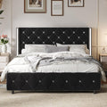 HOMBCK Queen Bed Frame with Headboard, Velvet Upholstered Bed with Wingback and Diamond Tufted Design, Wood Slat Support, No Box Spring Needed, Black