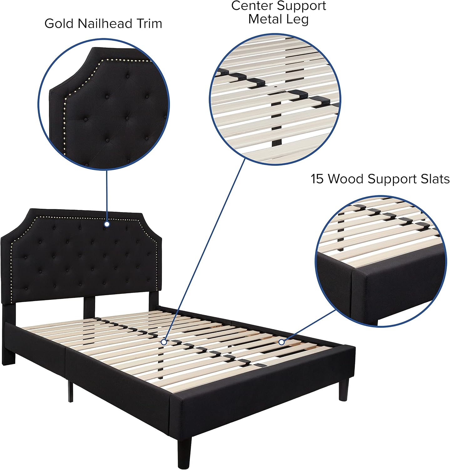 Flash Furniture Brighton Full Size Tufted Upholstered Platform Bed in Black Fabric