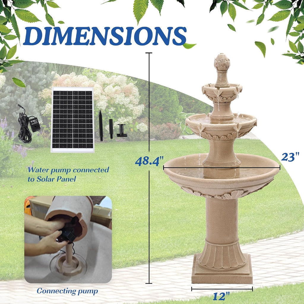 Italian Solar Water Fountains Outdoor Garden Decor - 48.4''H Fountains and Waterfalls Outside, Large Cascading Indoor Floor-Standing Resin Bubbler Fountain Features W/Pump for Patio, Backyard