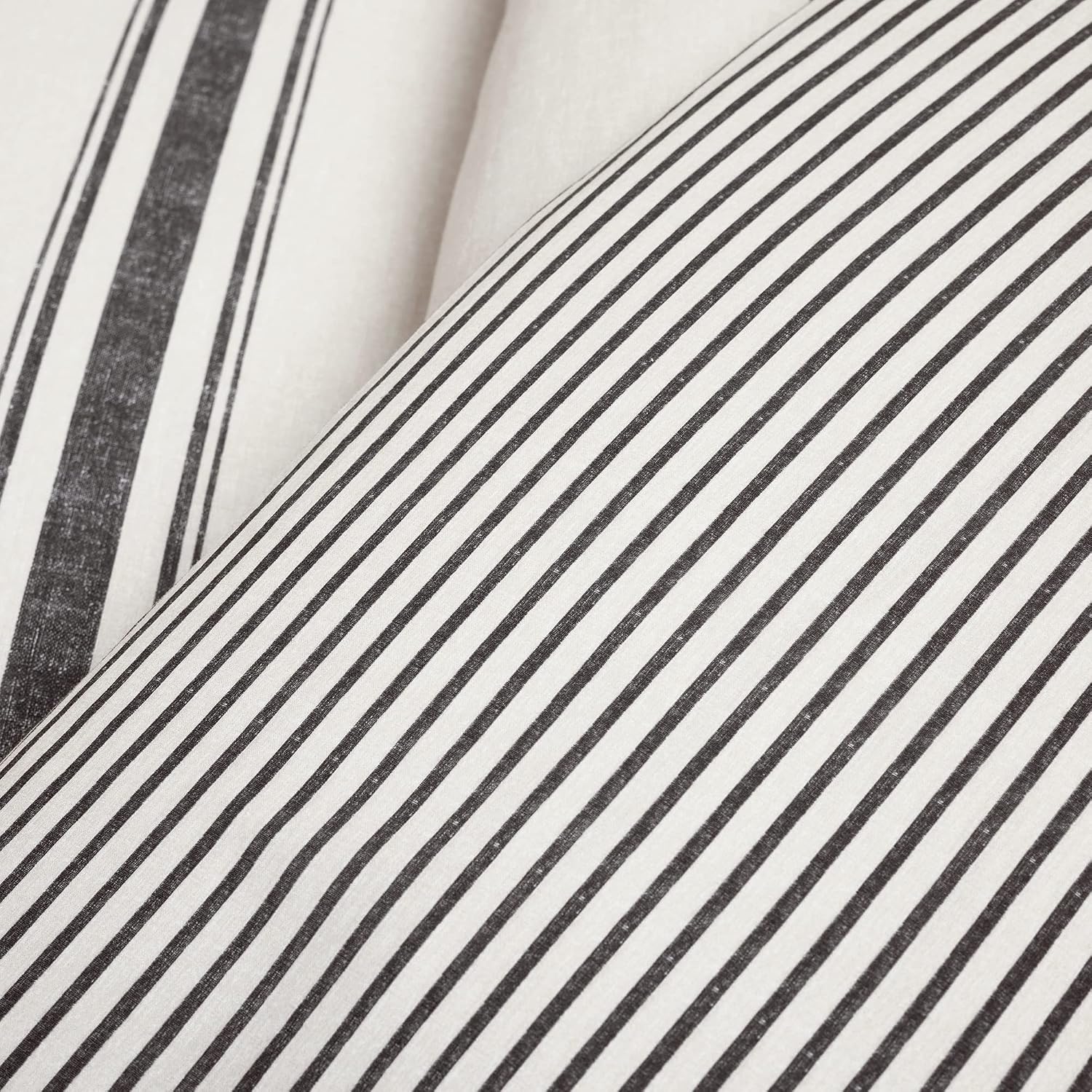 Lush Decor Farmhouse Stripe Reversible Cotton Duvet Cover King Size 3 Piece Set Black - Farmhouse Bedding Set King - Striped Duvet Cover
