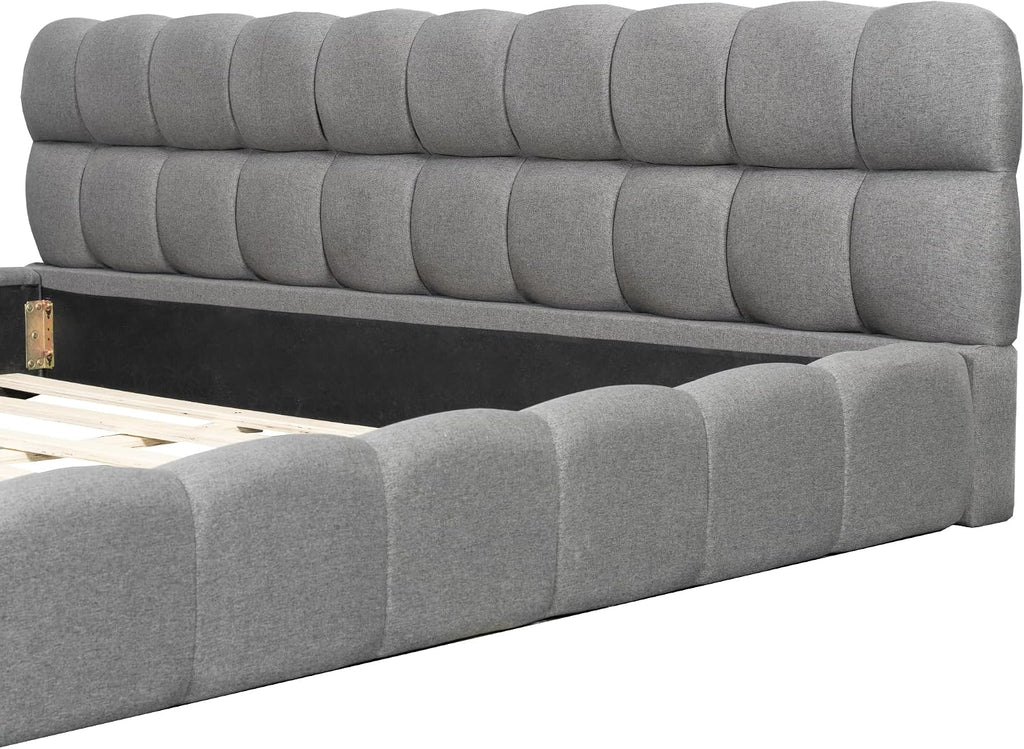 King Size Modern Cloud Bed,King Size Upholstered Platform Bed with Thick Fabric, Grounded Bed with Solid Frame,Floor Bed Frame (Gray)