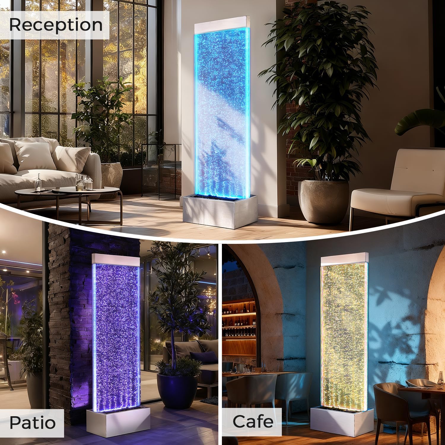 Jocoevol Bubble Wall Waterfall Fountain, Acrylic Indoor Floor Standing Water Wall with Changing LED Color Lights Remote Control, 63.4' x 19', Housewarming, Home Decor (Bubble Wall)
