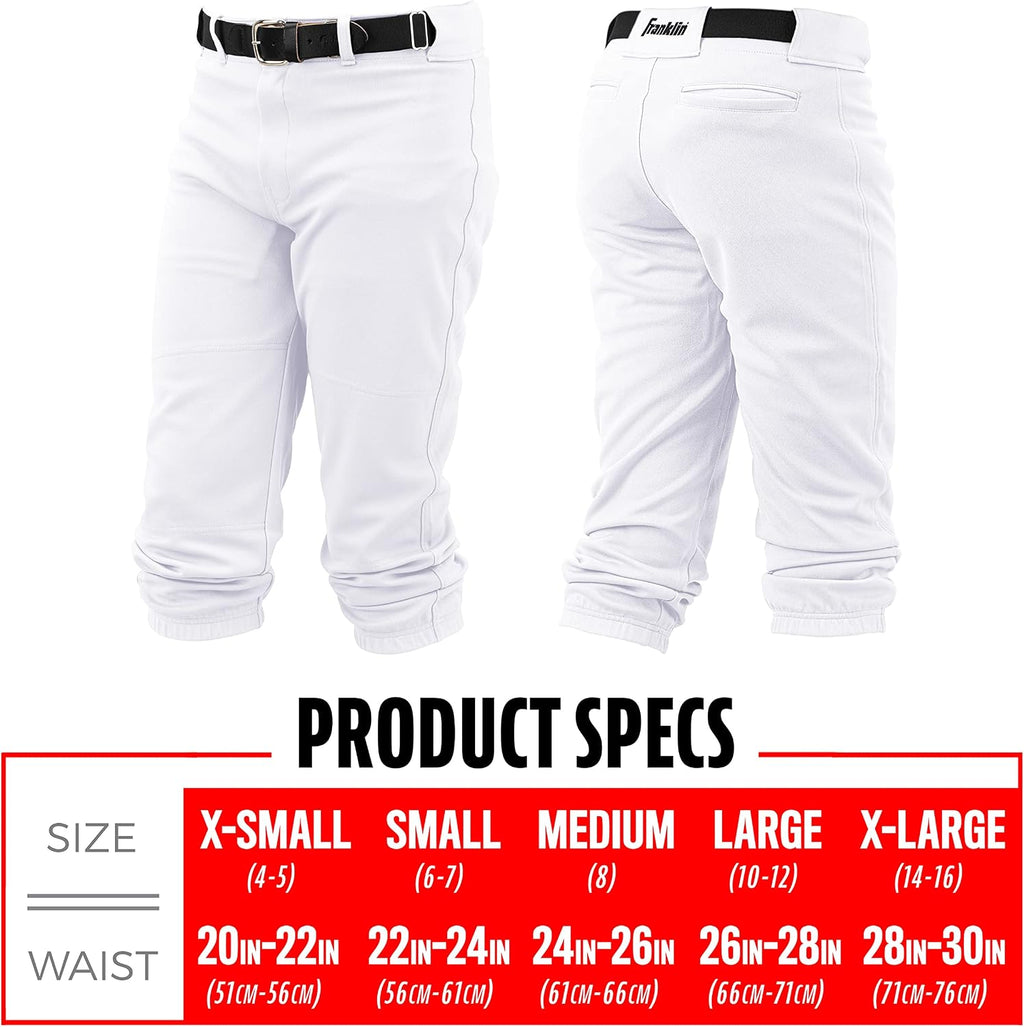Franklin Sports Youth Baseball + Softball Pants - Knee High Pants for Boys + Girls Knicker Style with Belt Loop