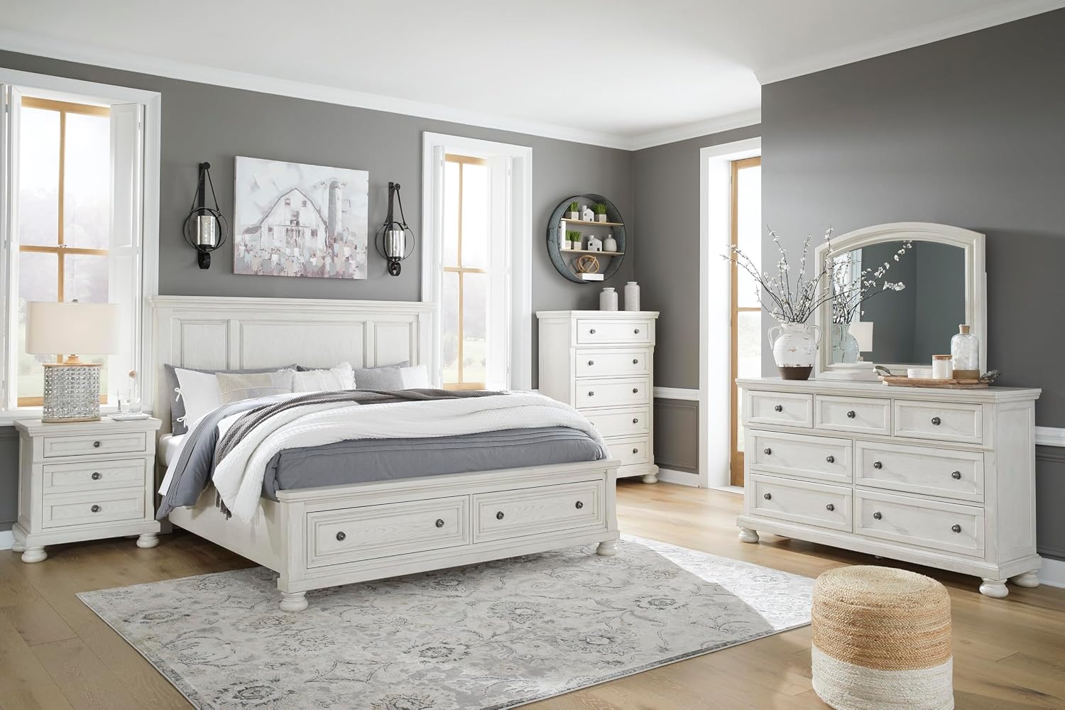 Signature Design by Ashley Robbinsdale Traditional 5 Drawer Chest, Antique White