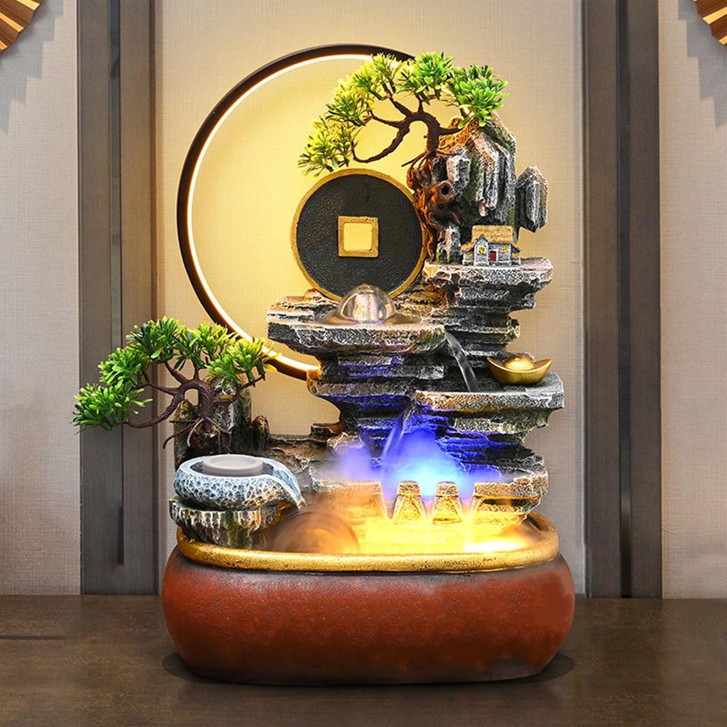 Table Fountain, Waterfall Tabletop, Water Fountain Indoor Decoration, Tabletop Decors, Features Indoor Decor, for Home Office Bedroom Relaxation(13.4x9x21in)