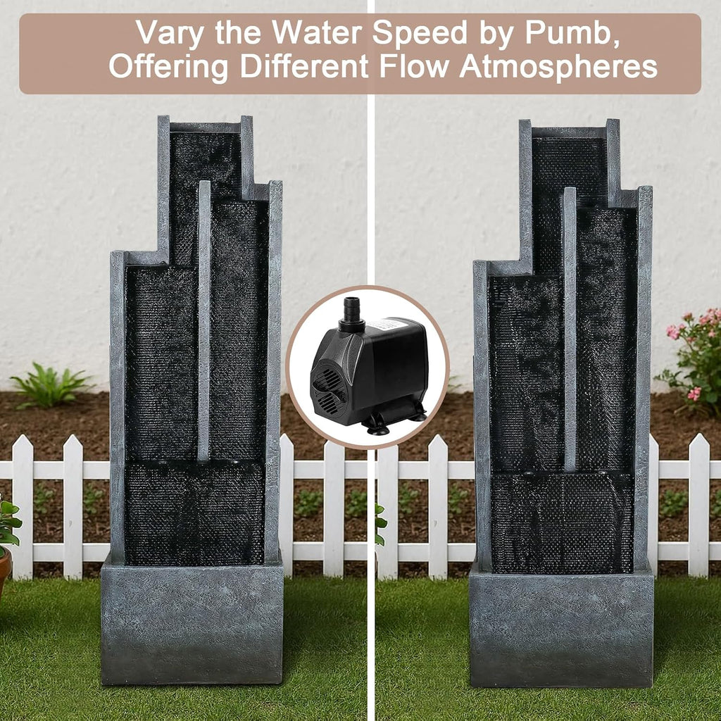 Naturefalls 50.7-Inch Tall Outdoor Water Fountain with LED Lights and Pump, Modern Resin Floor Standing Cascading Waterfall Fountain for Garden Patio Backyard