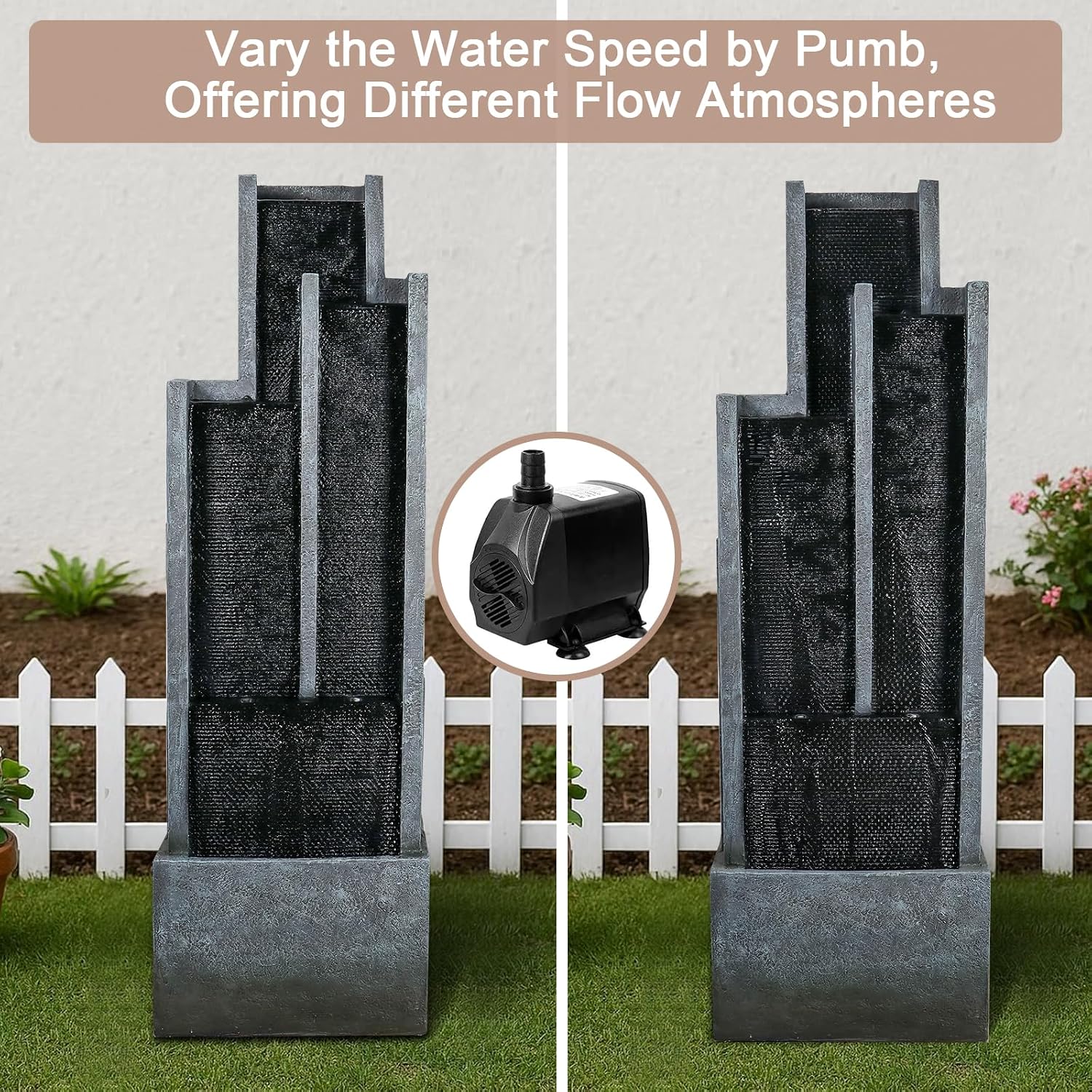 Naturefalls 50.7-Inch Tall Outdoor Water Fountain with LED Lights and Pump, Modern Resin Floor Standing Cascading Waterfall Fountain for Garden Patio Backyard