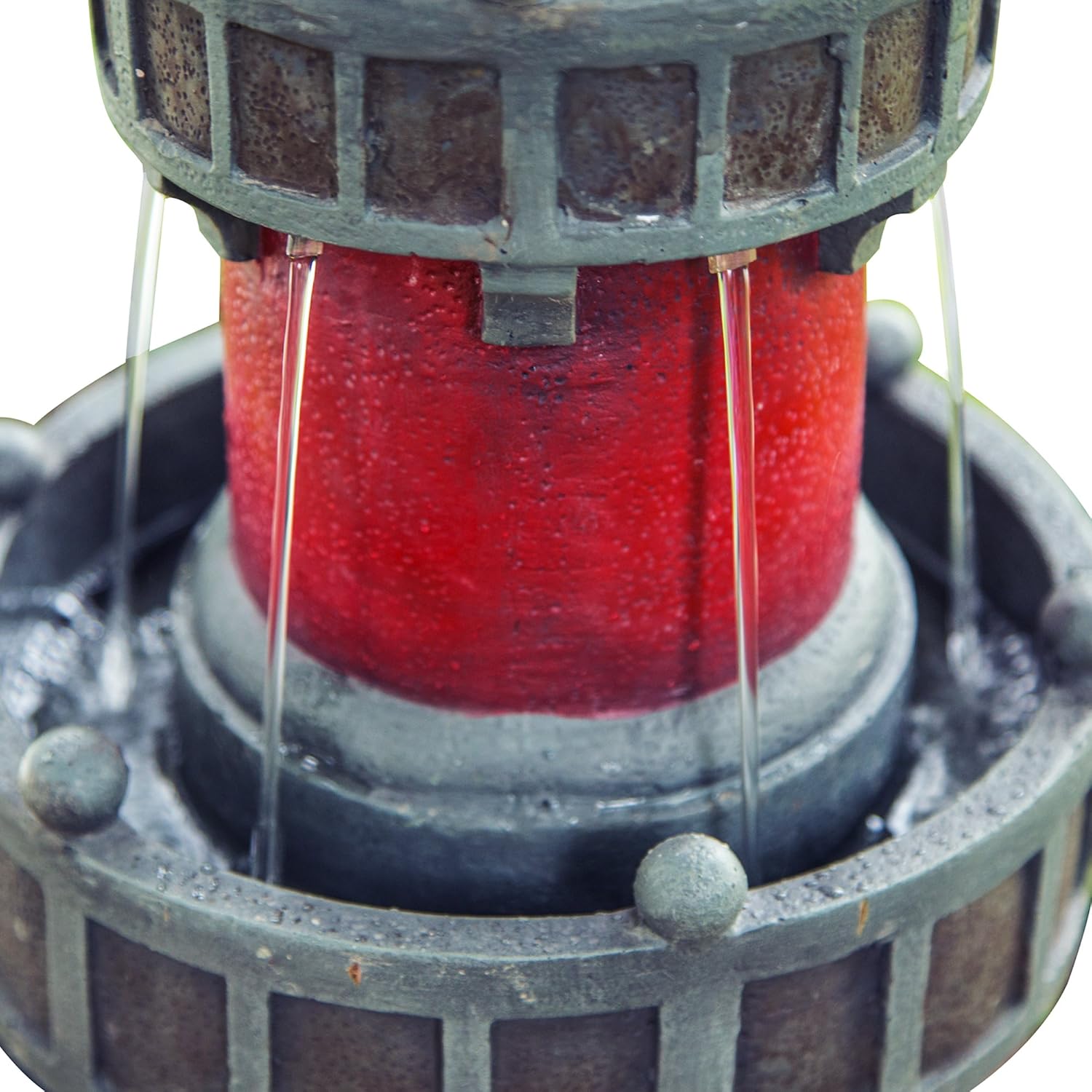 Teamson Home House Floor Waterfall Fountain with Solar Powered Rotating Light and Pump for Outdoor Patio Garden Backyard Decking, 40 Inch Height, Red/White/Gray