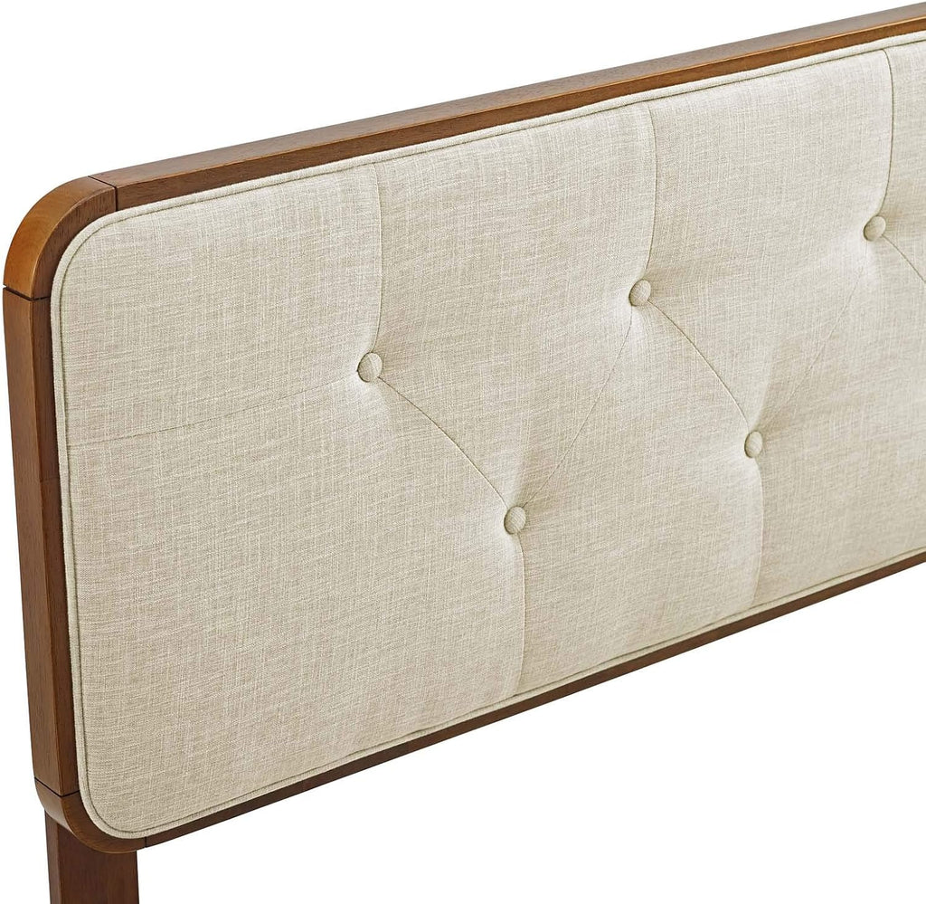 Modway MOD-6234-WAL-BEI Collins Tufted Queen Fabric and Wood Headboard, Walnut Beige