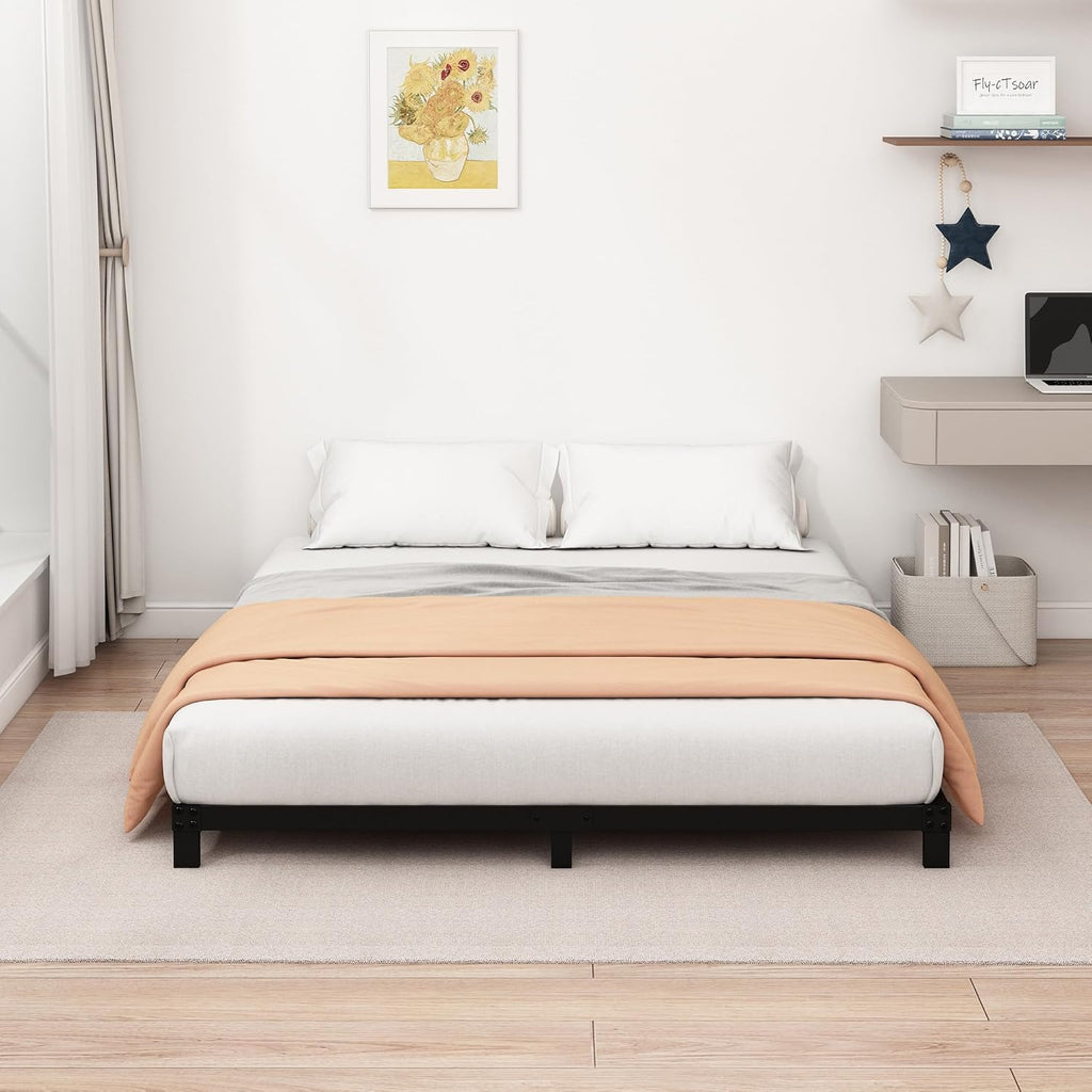 5 Inch Low King Bed Frame Heavy Duty Metal Platform, No Box Spring Needed, Easy Assembly Mattress Foundation, No Noise, Black
