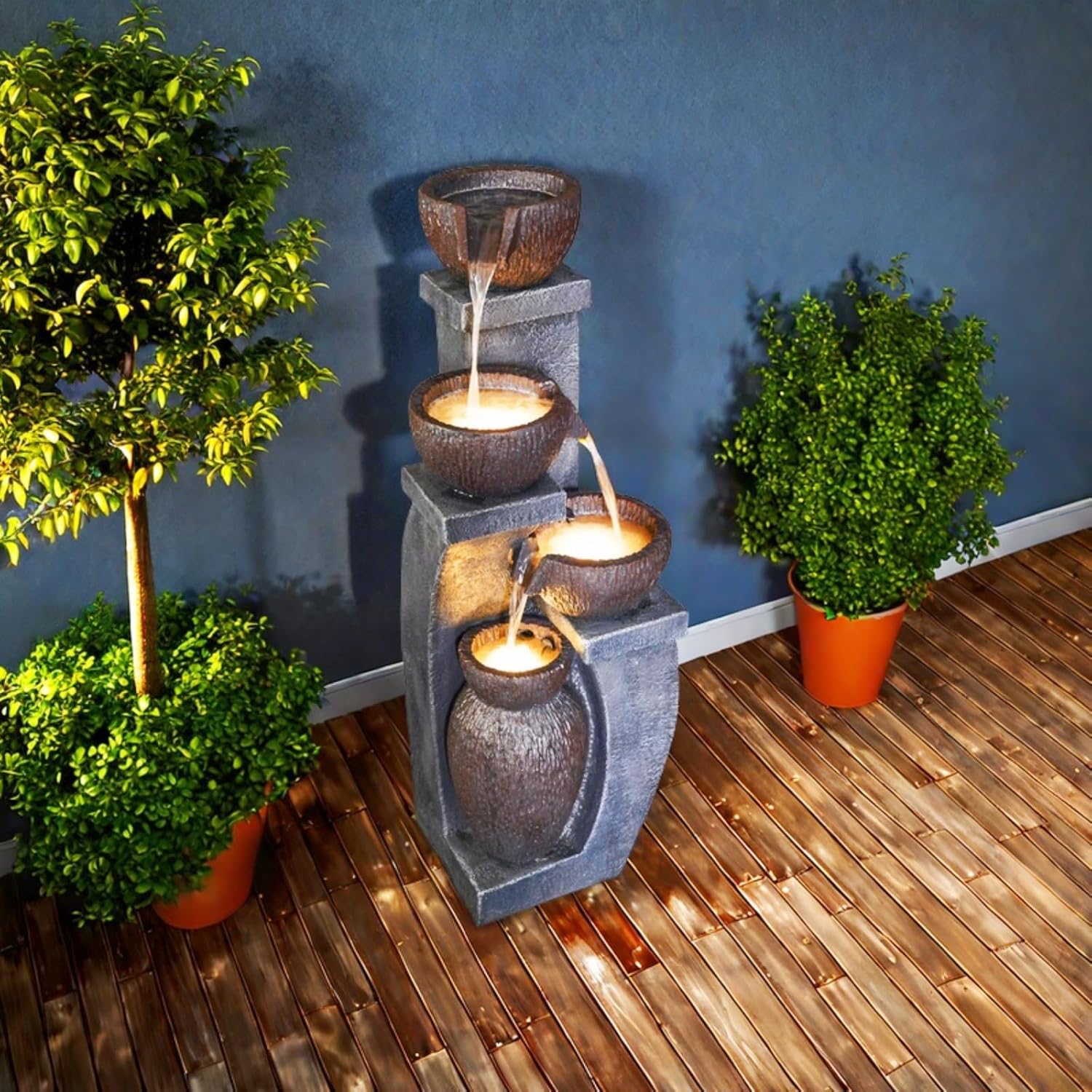 Outdoor Garden Water Fountain for Garden Patio Backyard Deck Porch and Home Art Decor 4 Tiers Modern Cascading Outdoor Fountains with Lights 37.4'H