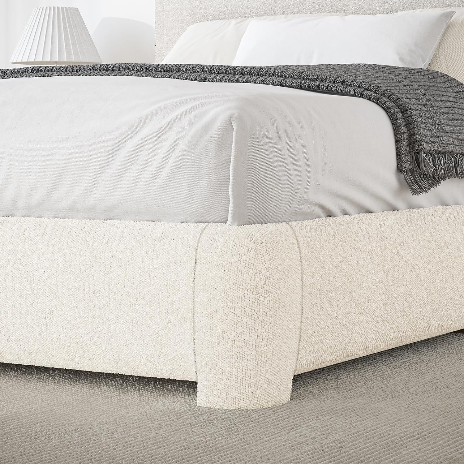 BarnFurin Queen Bed Frame with Headboard, Cloud Boucle Upholstered Platform Bed with Wood Slats, Soft Rounded Corners, No Box Spring Required, Non-Slip and Noise-Free, Easy Assembly, Cream