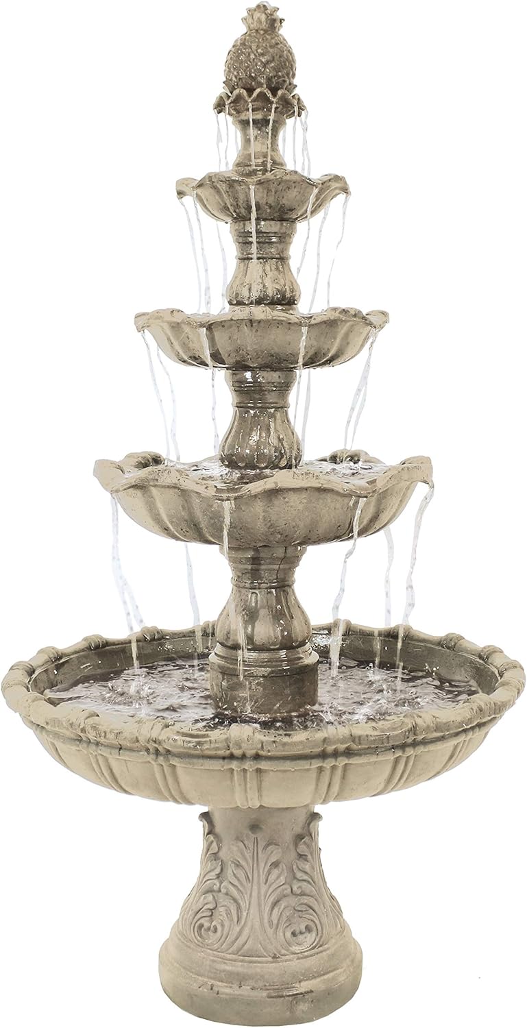 Sunnydaze Grand Courtyard 4-Tier Large Outdoor Water Fountain - 80' Tall Outdoor Fountain - Tiered Electric Garden Water Feature for Patio, Backyard, or Yard - Faux Stone Resin - Earth