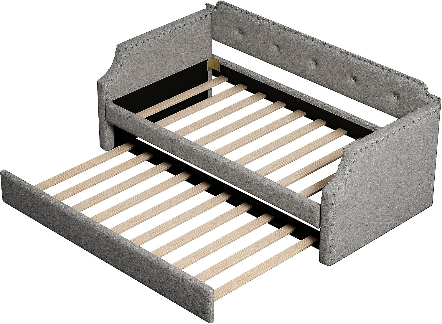 Twin Size Daybed with Trundle, Upholstered Twin Daybed Frame, Sofa Bed for Bedroom Living Room, Gray