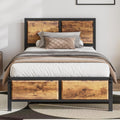 VECELO Twin Bed Frames, Metal Platform Beds with Large Rustic Wooden Headboard, Metal Slats Support, Noise-Free/Easy Assembly, Vintage Brown