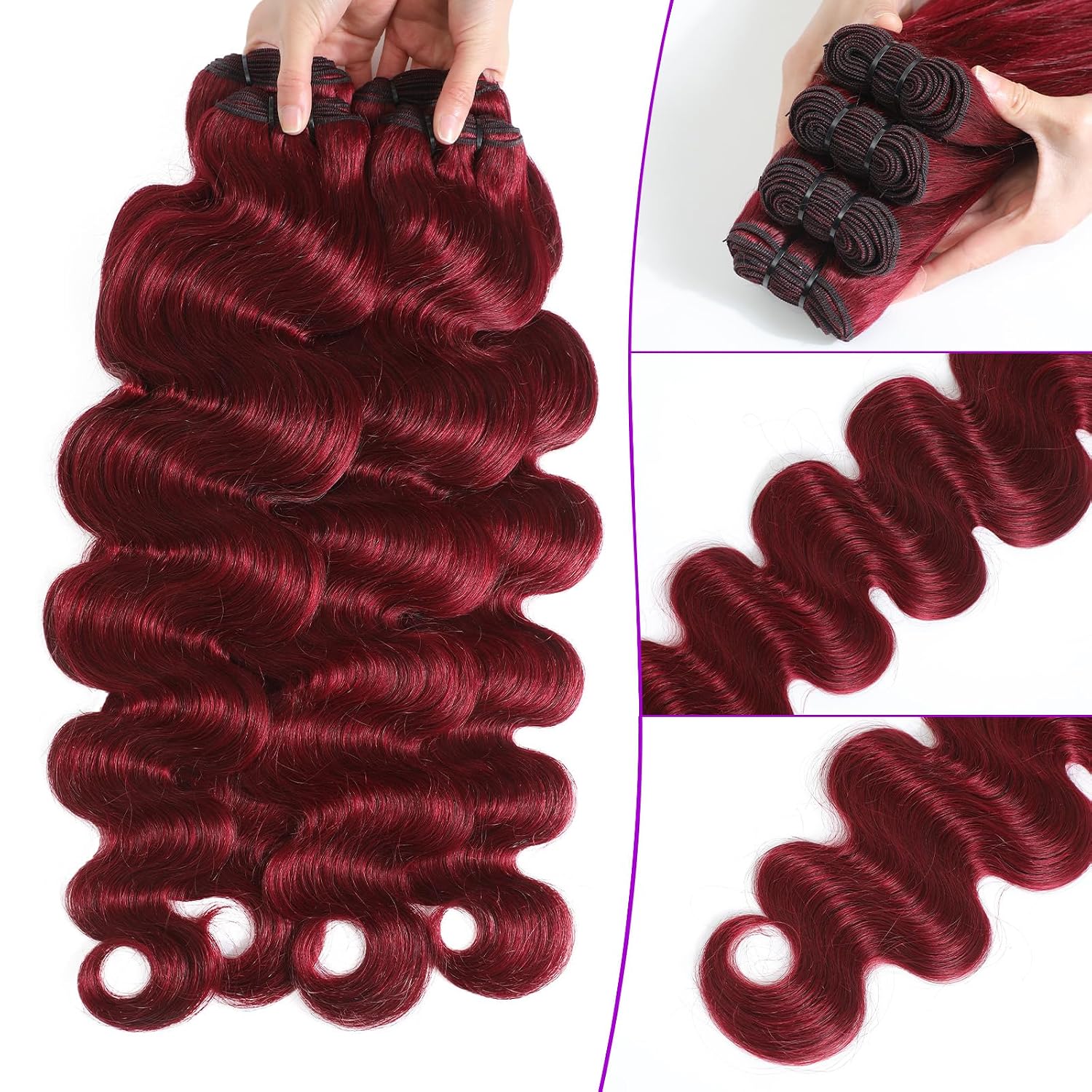 99J Burgundy Human Hair Bundles Body Wave Human Hair 15A,Triple Lifespan Indian Hair,No Tangle Shedding,Multiple Washes Keep Texture Silky Soft (99J burgundy bundles, 14 16 18 20)