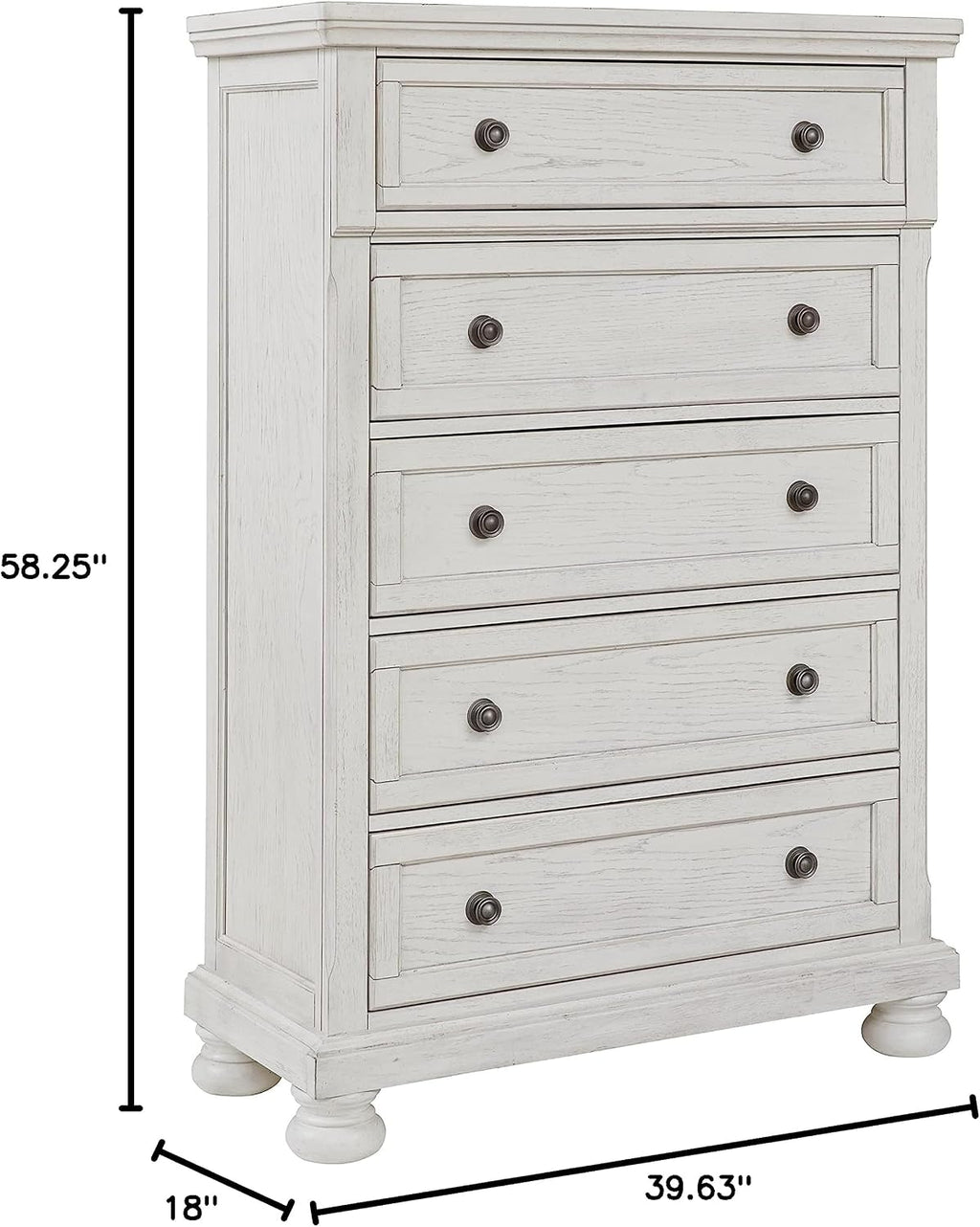 Signature Design by Ashley Robbinsdale Traditional 5 Drawer Chest, Antique White