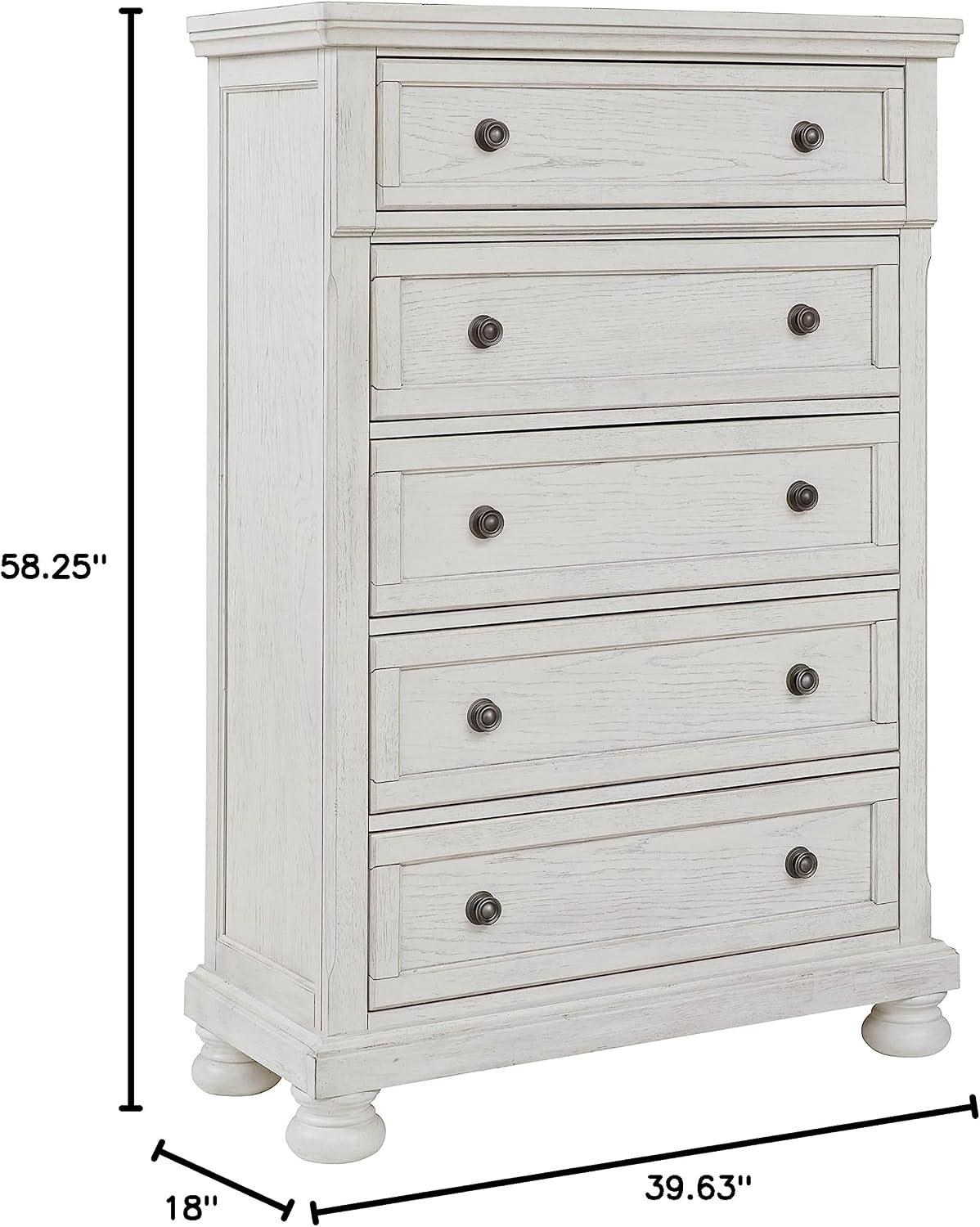 Signature Design by Ashley Robbinsdale Traditional 5 Drawer Chest, Antique White
