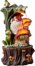 Kalona Gnome Outdoor Waterfall Fountain with LED Lights, Resin Tree Stump Waterfall Fountain for Patio Balcony Yard, 21' Tall Garden Water Feature 25007