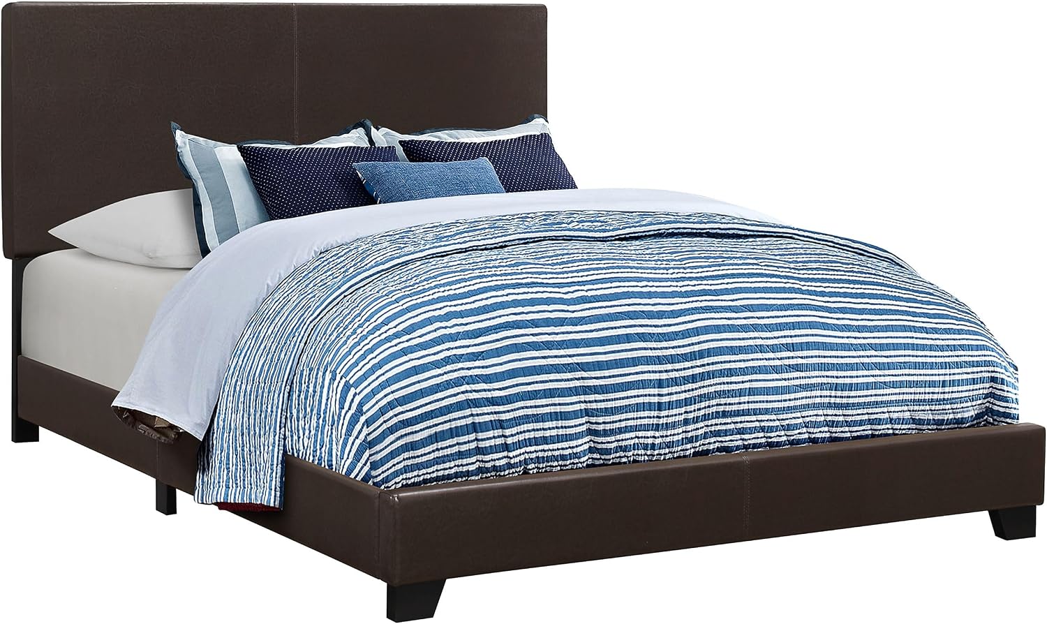 Coaster Home Furnishings Dorian Transitional 5-Piece Bedroom Set Leatherette Upholstered Queen Size Panel Bed Frame 46-inch Headboard Dark Cocoa 300762Q-S5